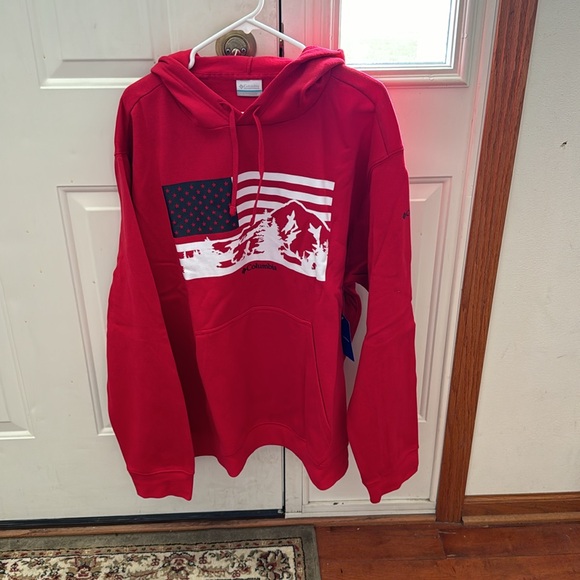 Columbia Men's Trek Graphic Hoodie, Mountain Red/Us Hood Flag, 3X Big brand new - Picture 8 of 9